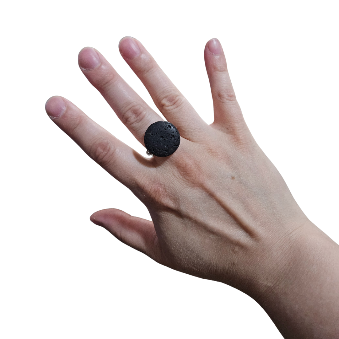 Lava Rock in Stainless Wire Wrapped Ring