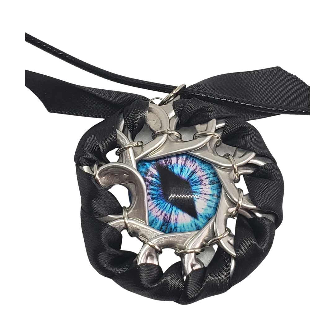 Dragon Eye Pop Tab Medallion Pendant - Blue Eye Black Ribbon
