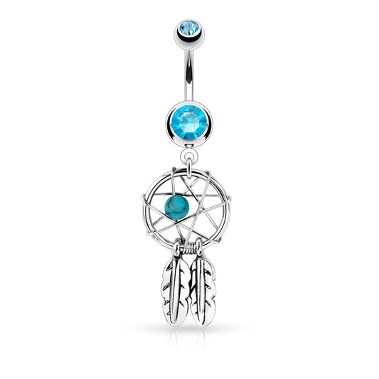 CLEARANCE - Blue - Dreamcatcher Dangle Belly / Navel Ring