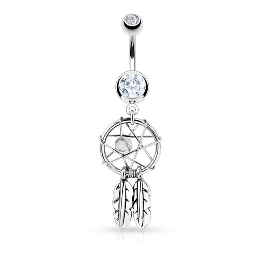 CLEARANCE - Clear / White - Dreamcatcher Dangle Belly / Navel Ring