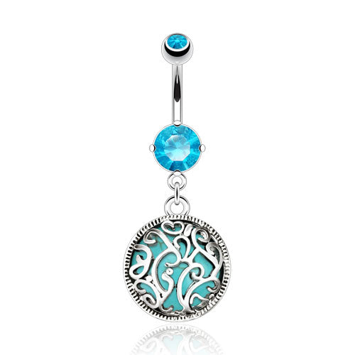 CLEARANCE - Turquoise Swirls Tribal Medallion Belly / Navel Ring