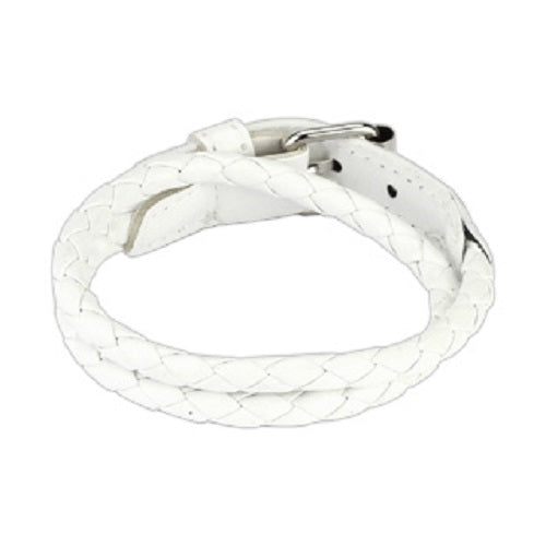 CLEARANCE - White Leather Weave Double Wrap Bracelet with Buckle End Closure