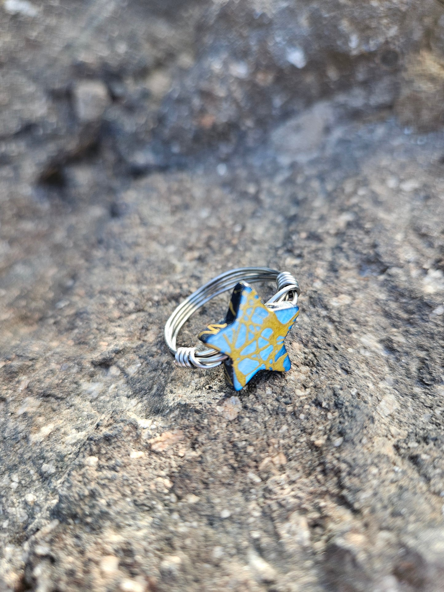 Abalone Shell Star in Stainless Steel Wire Wrapped Ring