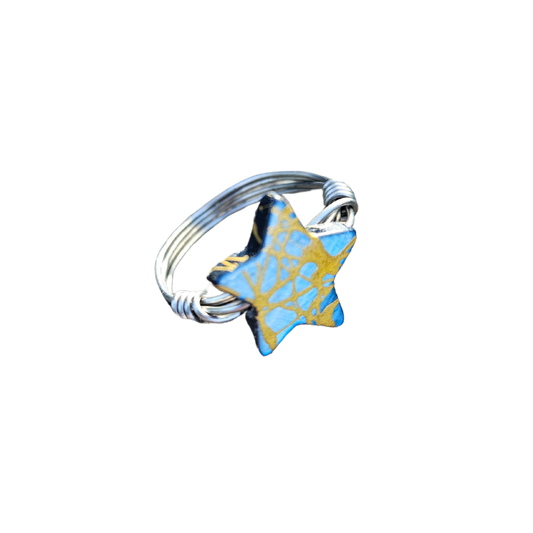 Abalone Shell Star in Stainless Steel Wire Wrapped Ring