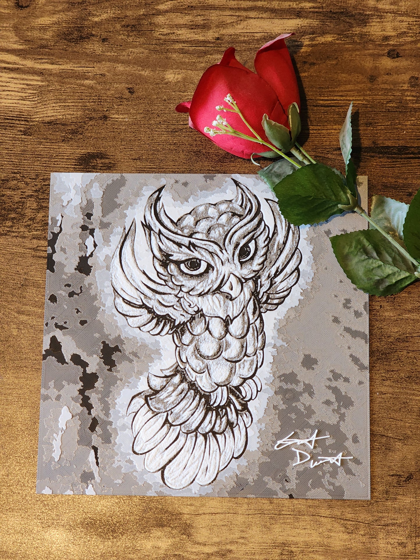 Hand Drawn Owl 3D Printed Picto-Pane