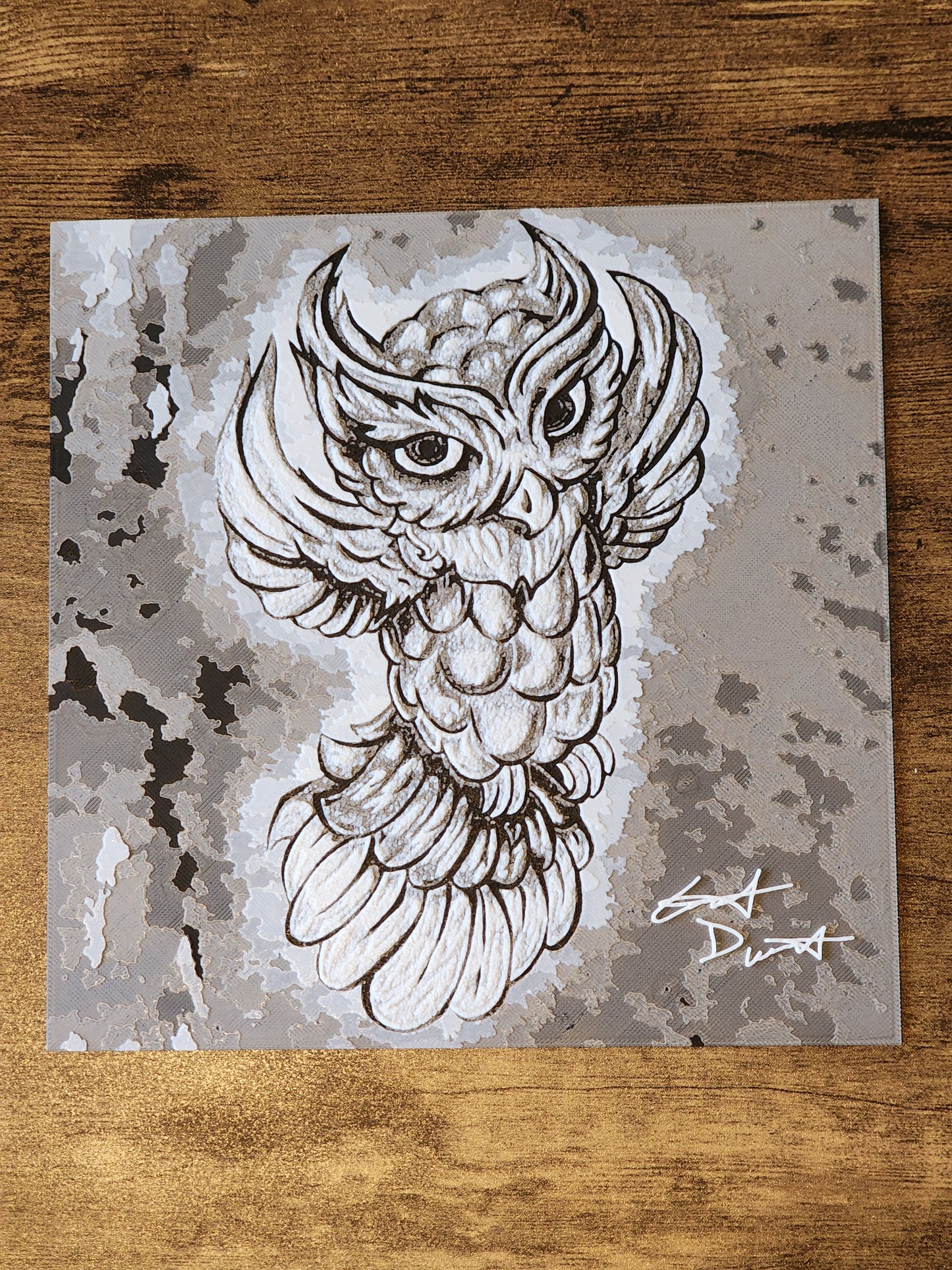 Hand Drawn Owl 3D Printed Picto-Pane