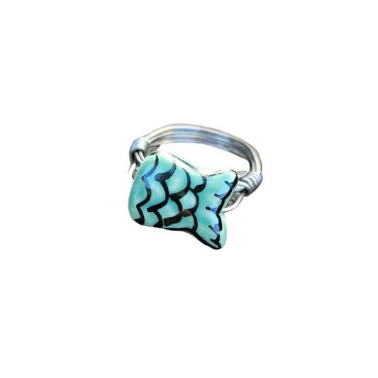 Mermaid Fish Tail Clay in Stainless Steel Wire Wrapped Ring