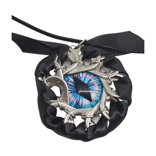 Dragon Eye Pop Tab Medallion Pendant - Blue Eye Black Ribbon