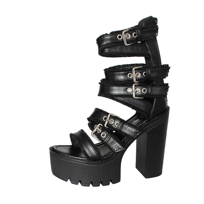 Women's Gothic Punk Buckles Mid-calf Gladiator Boots