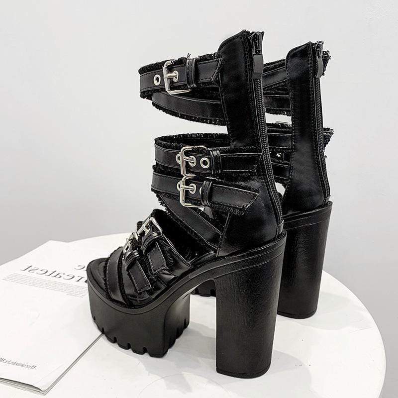 Women's Gothic Punk Buckles Mid-calf Gladiator Boots