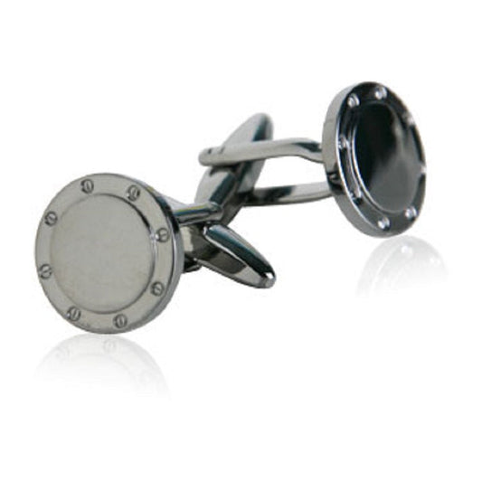 CLEARANCE - Port Hole Studded Circle Gunmetal Cufflinks