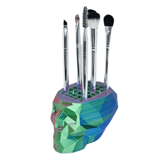 Geometric Chroma Skull Makeup Brush Holder