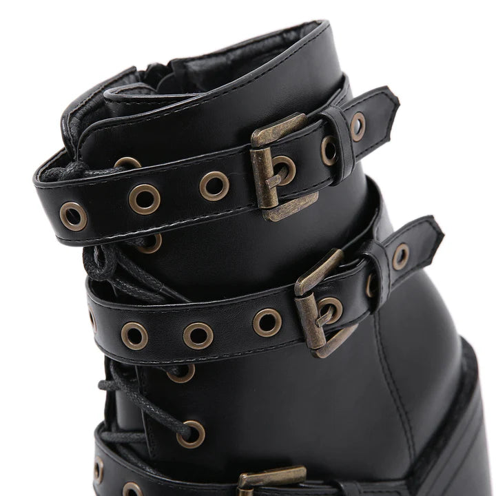 Women's Punk Buckles Chunky Heel Boots