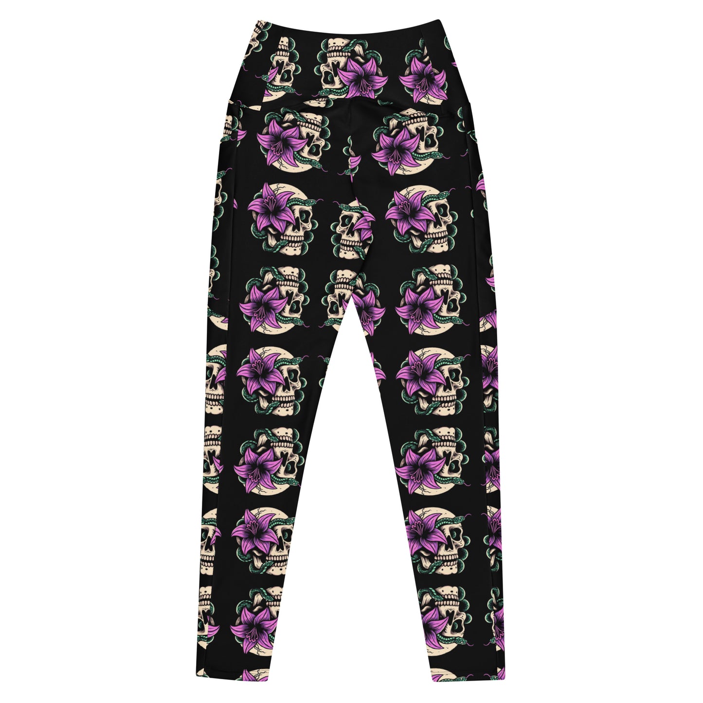 Skull Lily Snake Crossover Leggings with Pockets