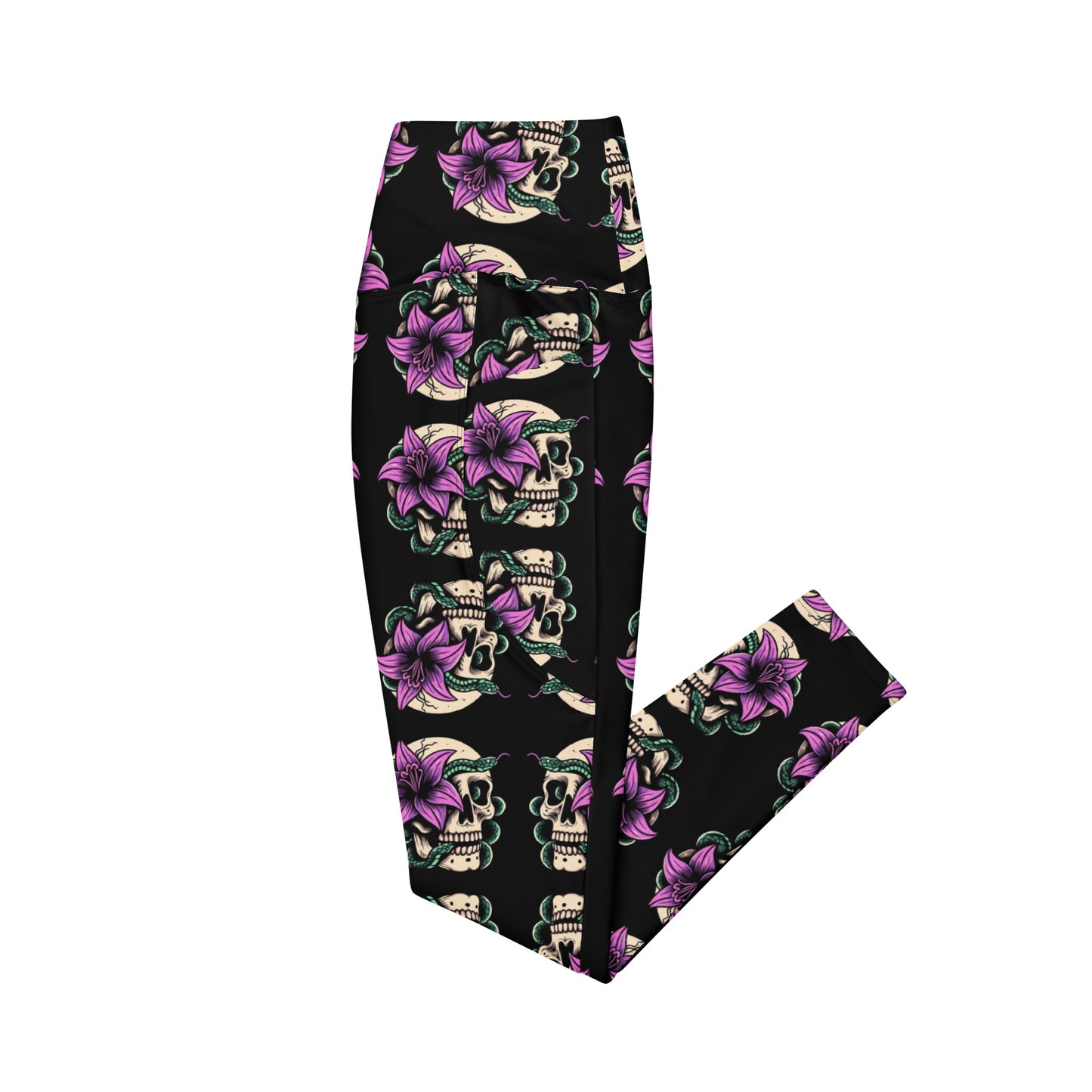 Skull Lily Snake Crossover Leggings with Pockets