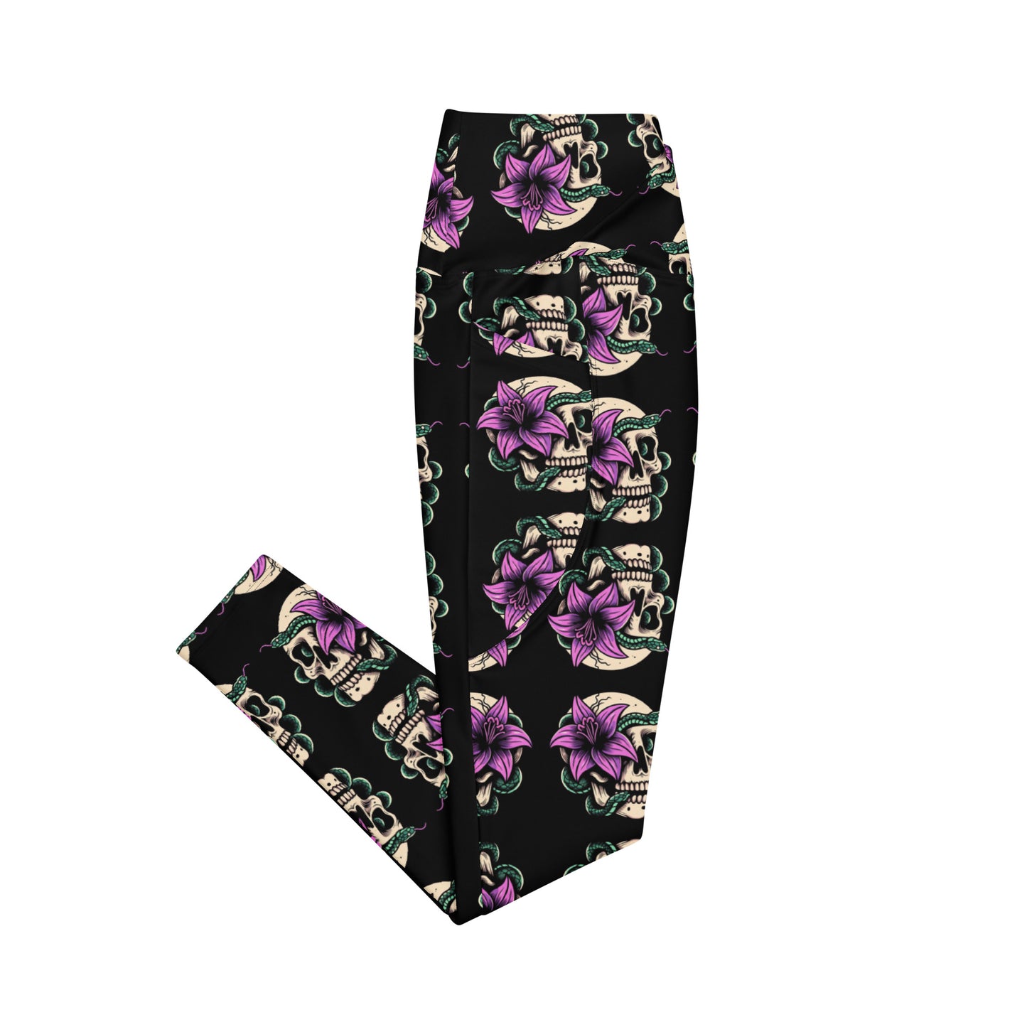 Skull Lily Snake Crossover Leggings with Pockets