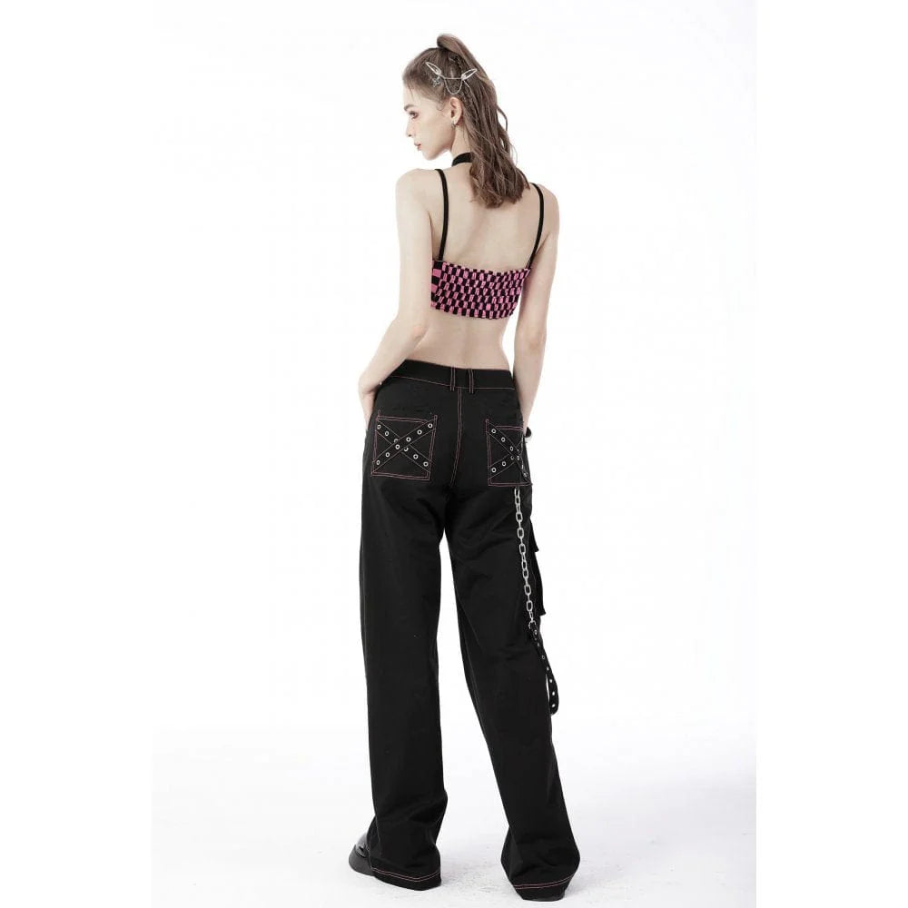 Women's Grunge Halterneck Black Pink Plaid Bustier