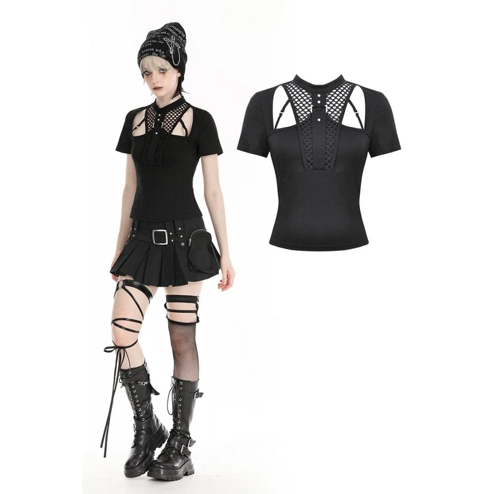 Women's Punk Cutout Mesh Splice Crop Top