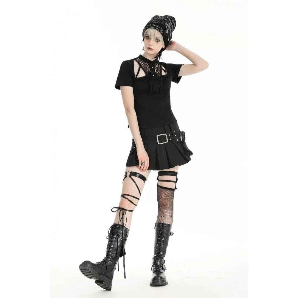 Women's Punk Cutout Mesh Splice Crop Top