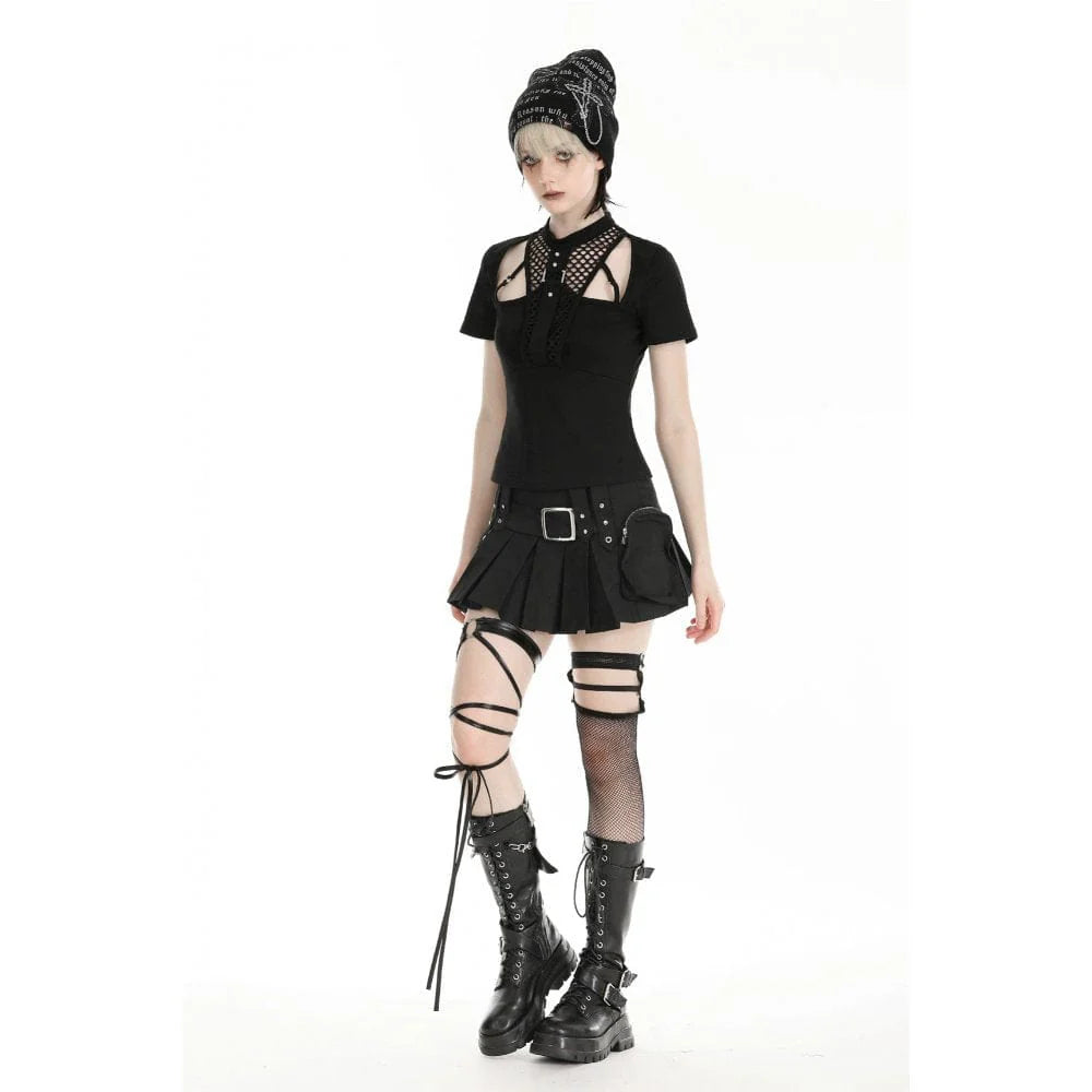 Women's Punk Cutout Mesh Splice Crop Top