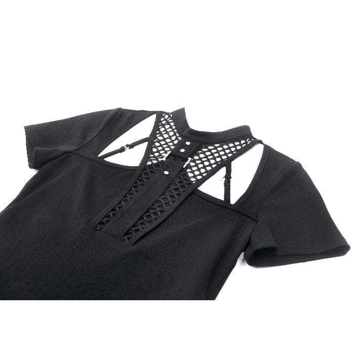 Women's Punk Cutout Mesh Splice Crop Top