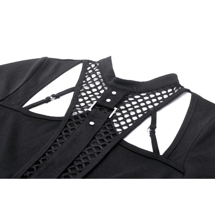 Women's Punk Cutout Mesh Splice Crop Top