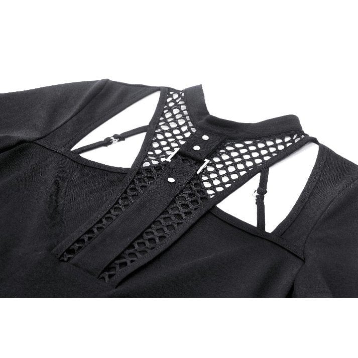 Women's Punk Cutout Mesh Splice Crop Top