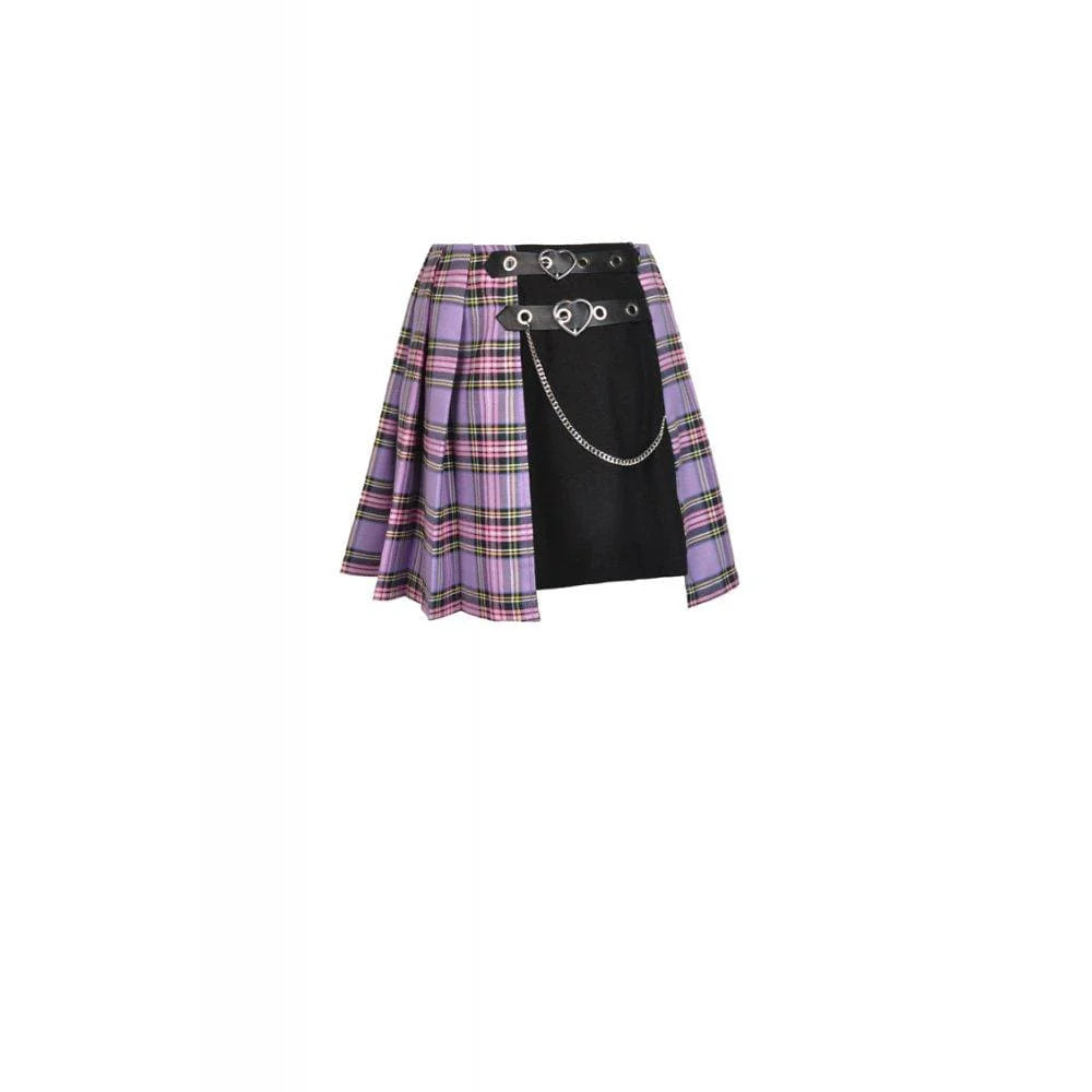 Punk Fake-two-layered Plaid Pleated Skirt