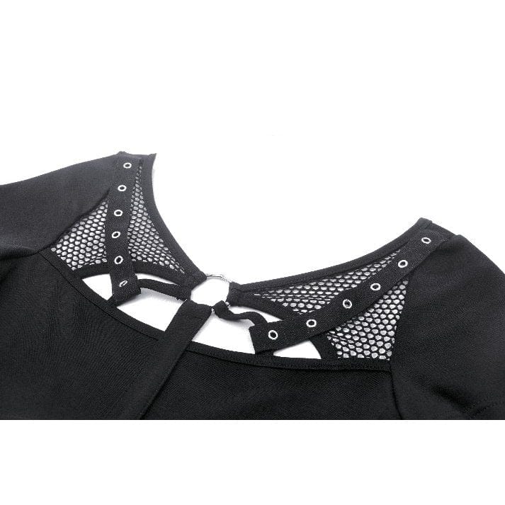 Women's Punk Mesh Splice Strap Crop Top