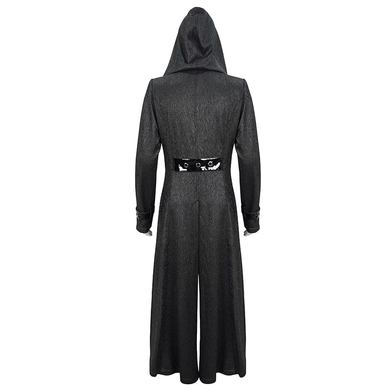 Men's Gothic Faux Leather Splice Long Coat with Hood