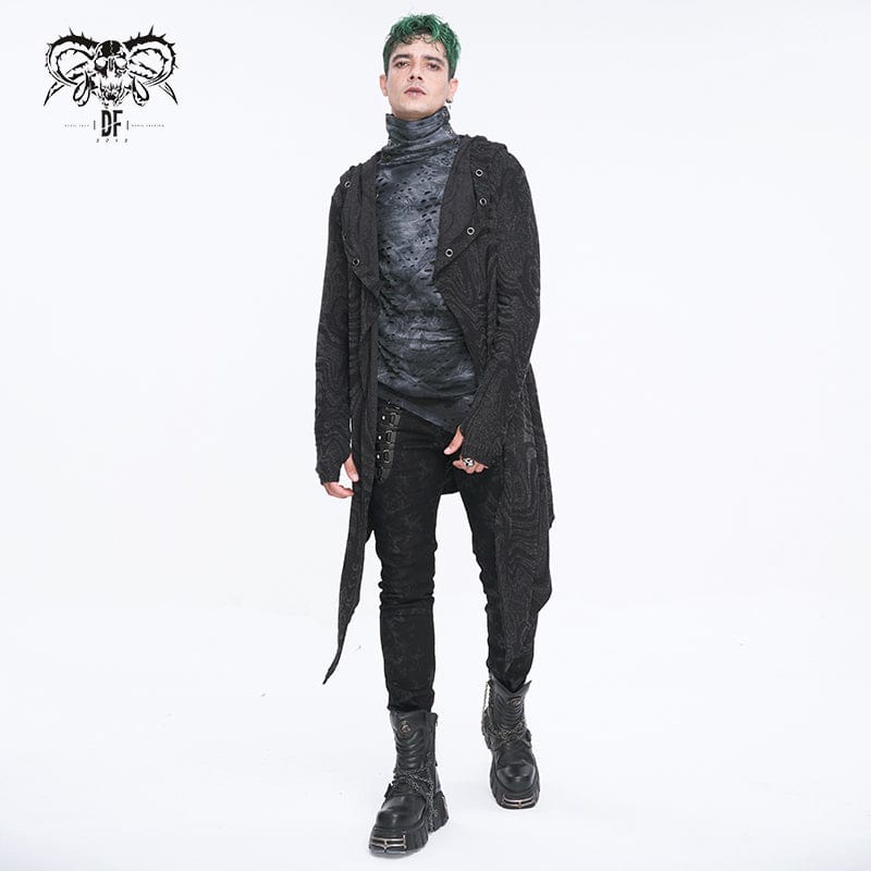 Men's Gothic Irregular Multi-chain Coat with Hood Black