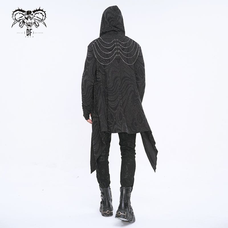 Men's Gothic Irregular Multi-chain Coat with Hood Black