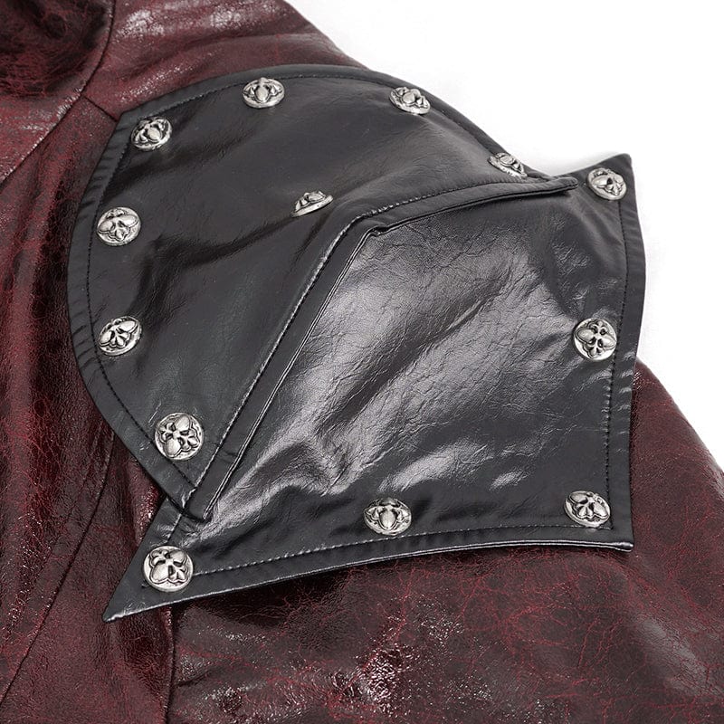 Men's Punk Stand Collar Multi-buckle Faux Leather Coat Red