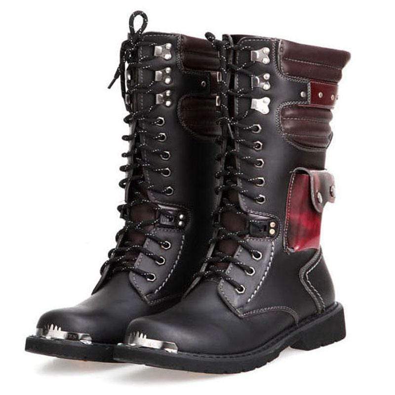 Men's Punk Pocket Lace Up Faux Leather Army Boots Riding Boots Moto Boots