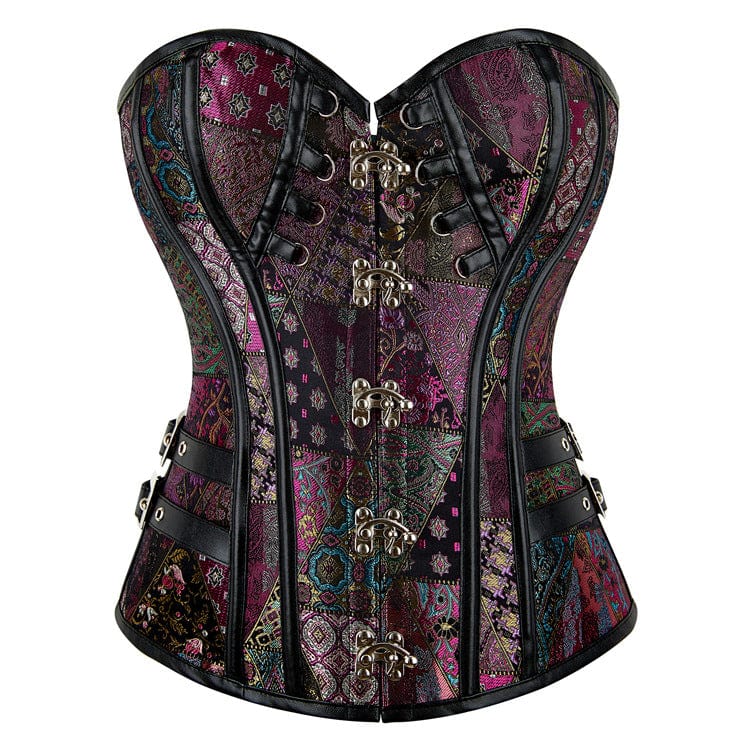 Women's Gothic Floral Embroidered Patchwork Overbust Corset