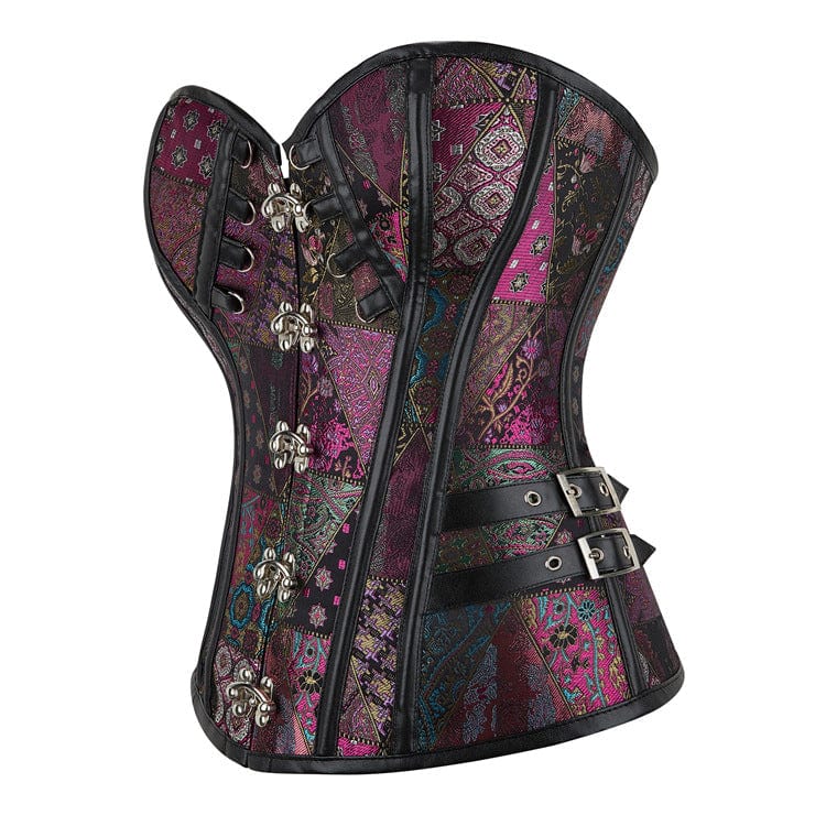 Women's Gothic Floral Embroidered Patchwork Overbust Corset