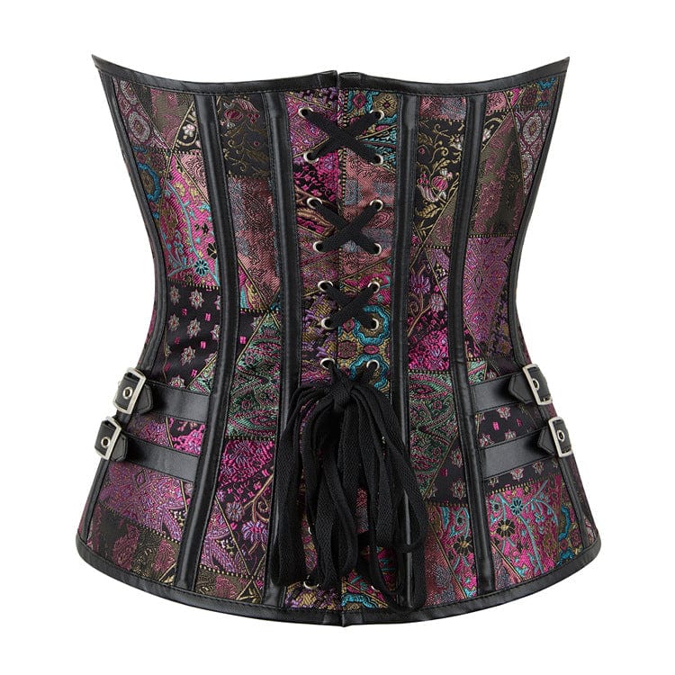 Women's Gothic Floral Embroidered Patchwork Overbust Corset