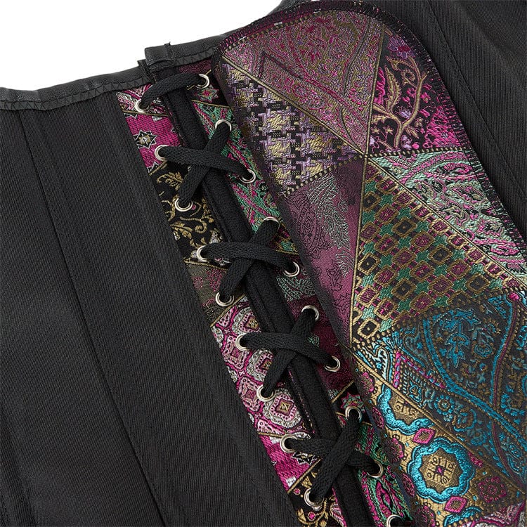 Women's Gothic Floral Embroidered Patchwork Overbust Corset