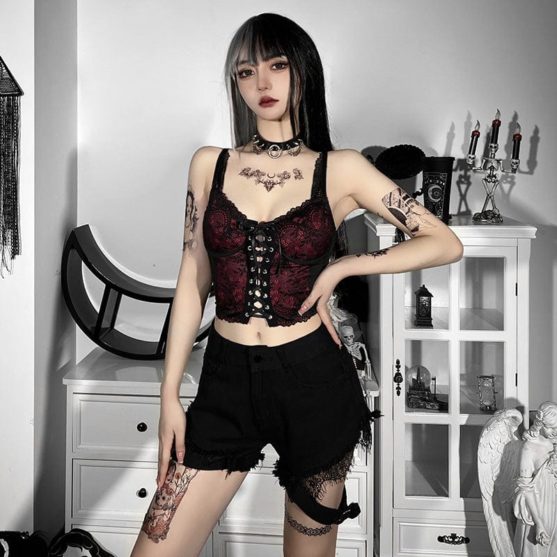 Women's Gothic Strappy Lace Hem Bustier