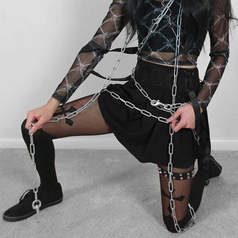 Pentacle and Double Moon Embroidered Sashes A-line Mini Skirt