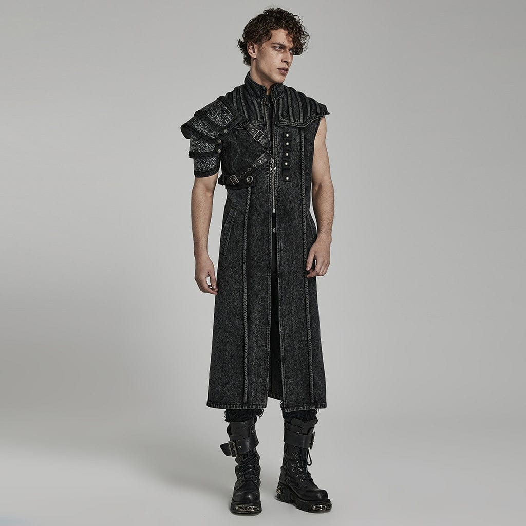 Men's Gothic Stand Collar Distressed Long Vest