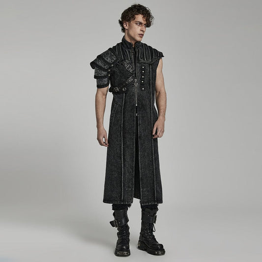 Men's Gothic Stand Collar Distressed Long Vest