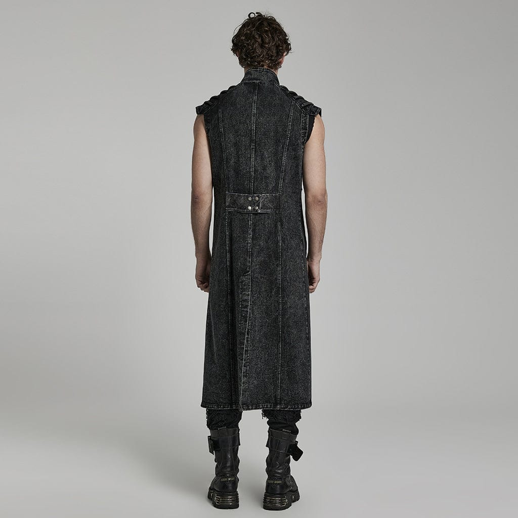 Men's Gothic Stand Collar Distressed Long Vest