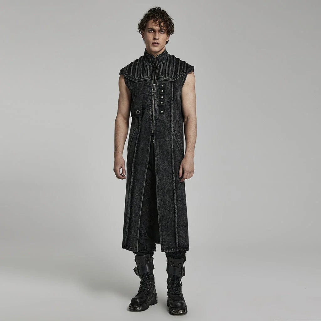 Men's Gothic Stand Collar Distressed Long Vest