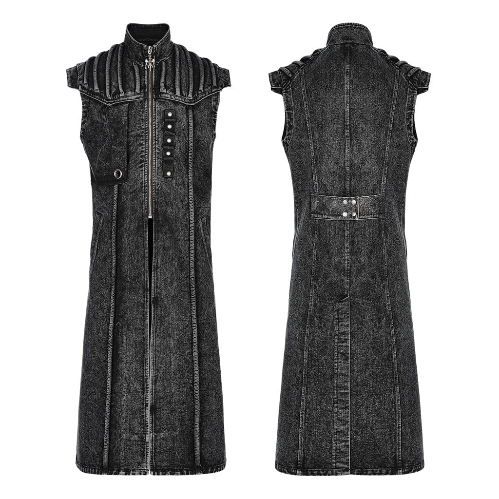 Men's Gothic Stand Collar Distressed Long Vest