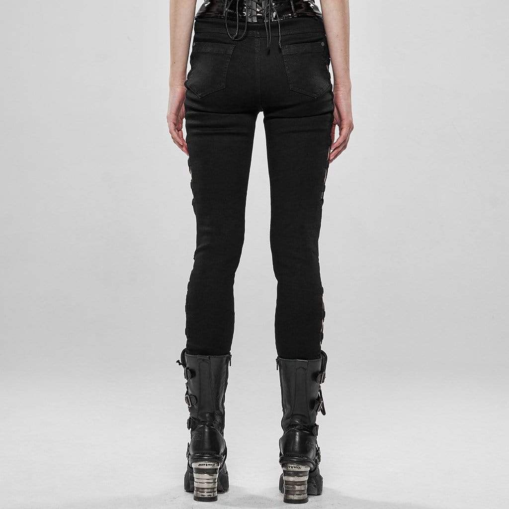 Women's Punk Hollow Out Lace-up Black Pants