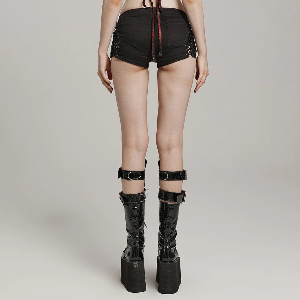 Women's Punk Lace-Up Mesh Buckle Shorts