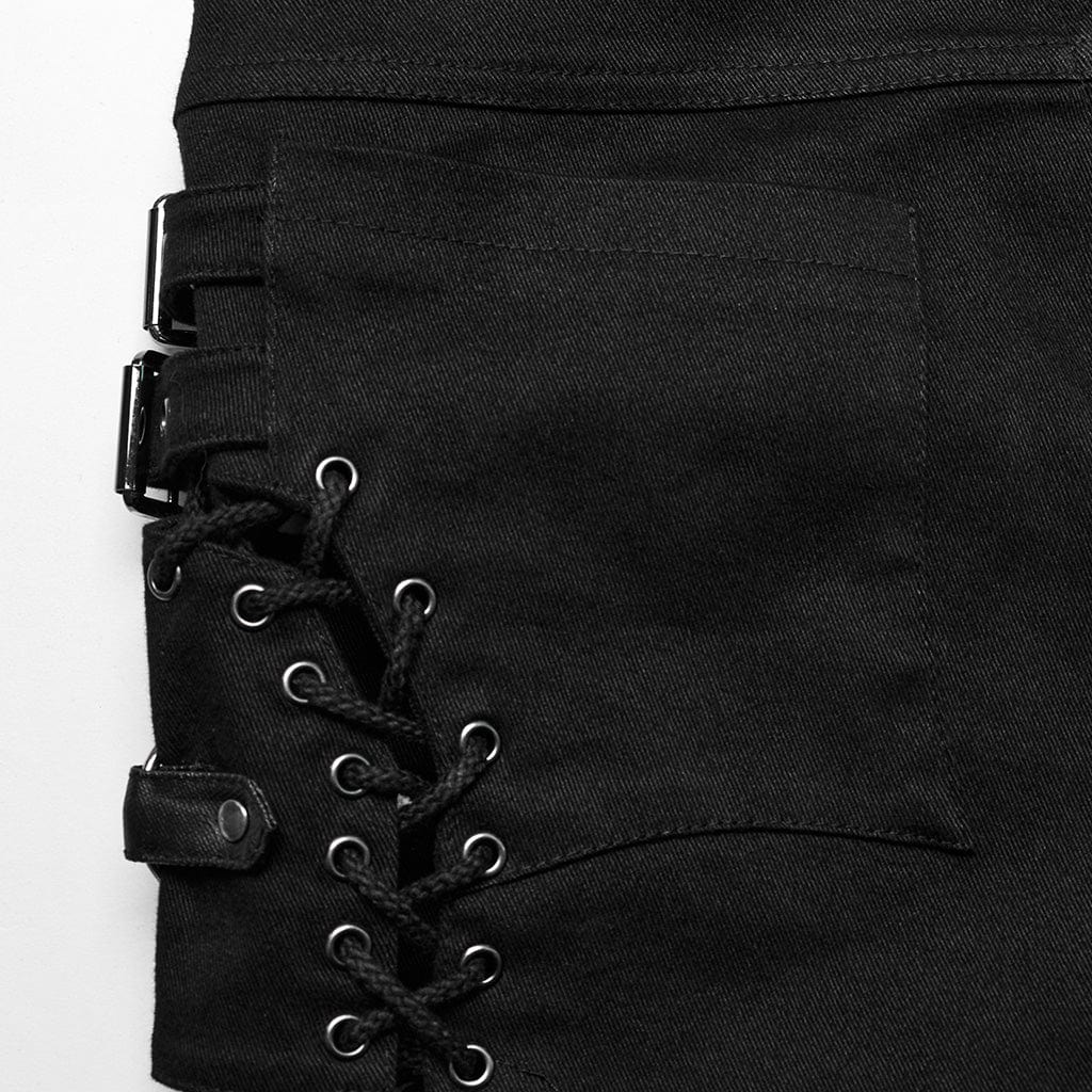 Women's Punk Lace-Up Mesh Buckle Shorts