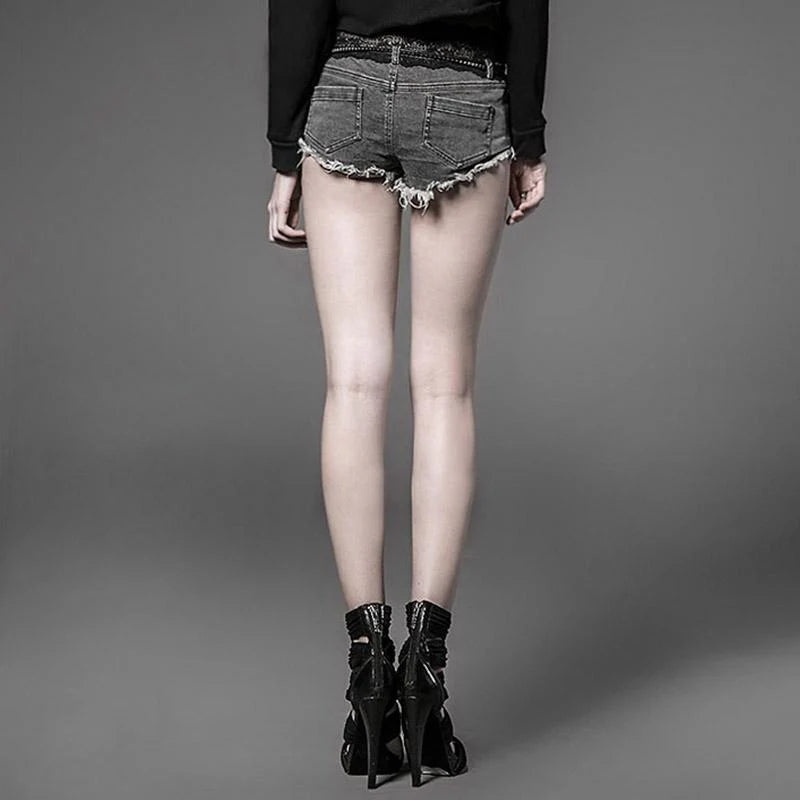 Women's Punk Lace Denim Shorts