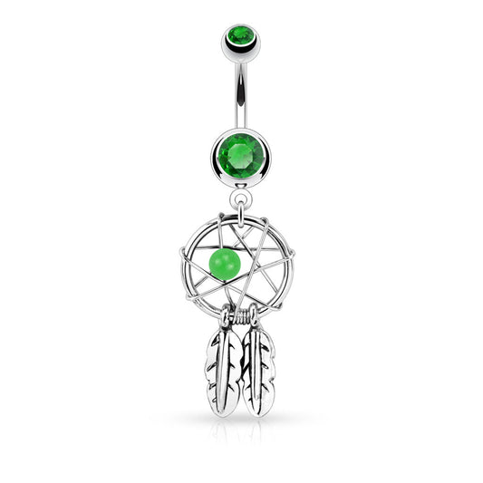 CLEARANCE - Green - Dreamcatcher Dangle Belly / Navel Ring